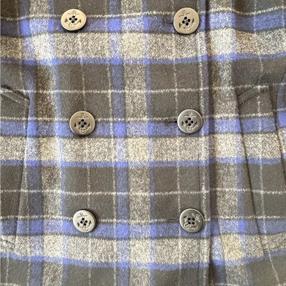 J.Crew Blue Grey Plaid‎ Wool Blend Pea Coat Jacket E2645 Size 8 Dark Academia - Picture 7 of 16